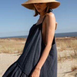 KIRIBATI LINEN DRESS IN DARK BLUE COLOR